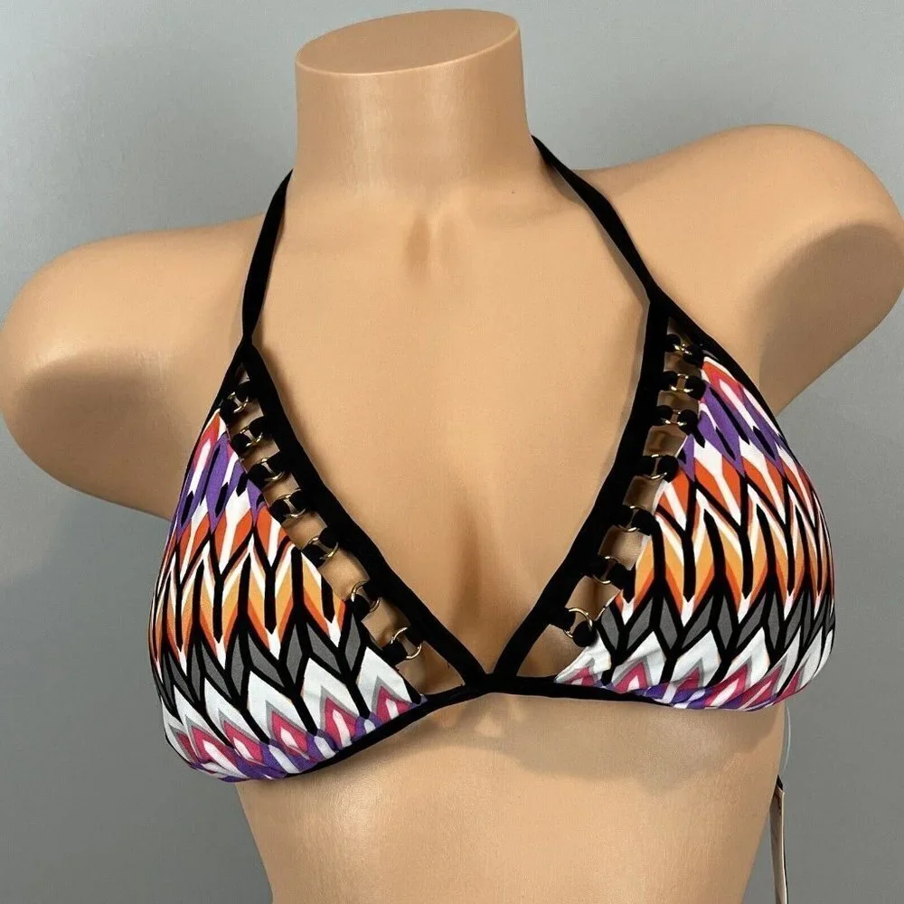 Kenneth Cole Triangle Bikini Top with Metal Rings‎ Detail Size Small NWT